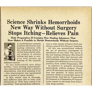 Preparation H "Science Shrinks Hemorrhoids" Vintage Print Ad 1967